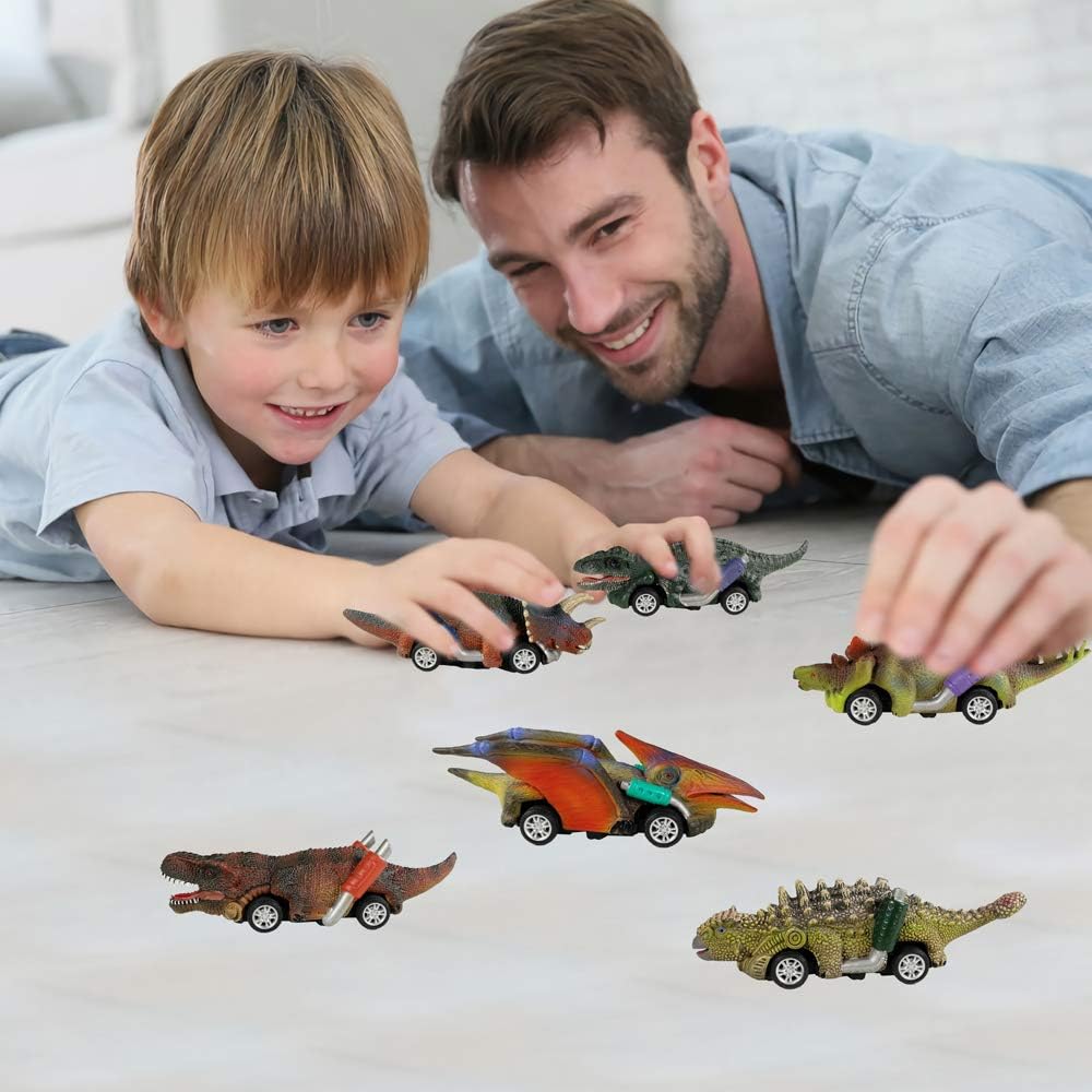 DINOBROS 6-Pack Dinosaur Pull-Back Cars