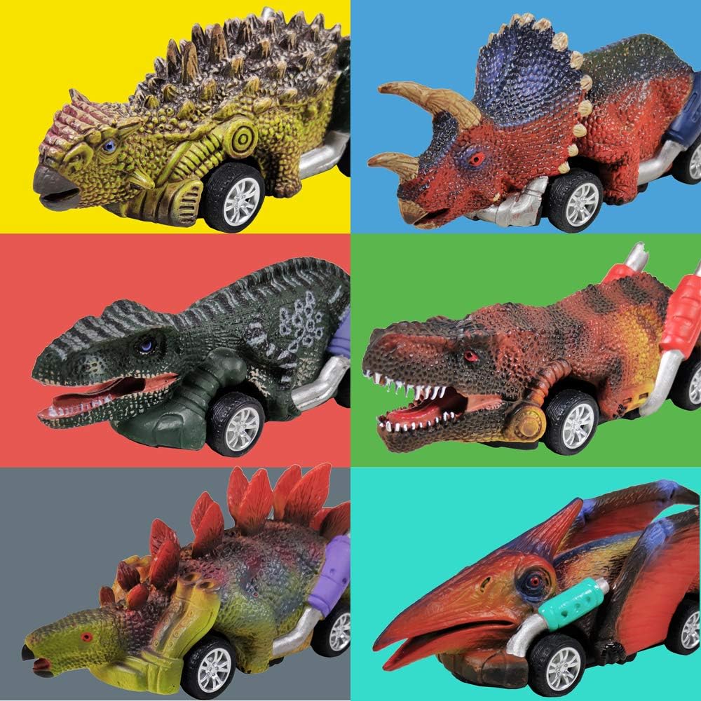 DINOBROS 6-Pack Dinosaur Pull-Back Cars
