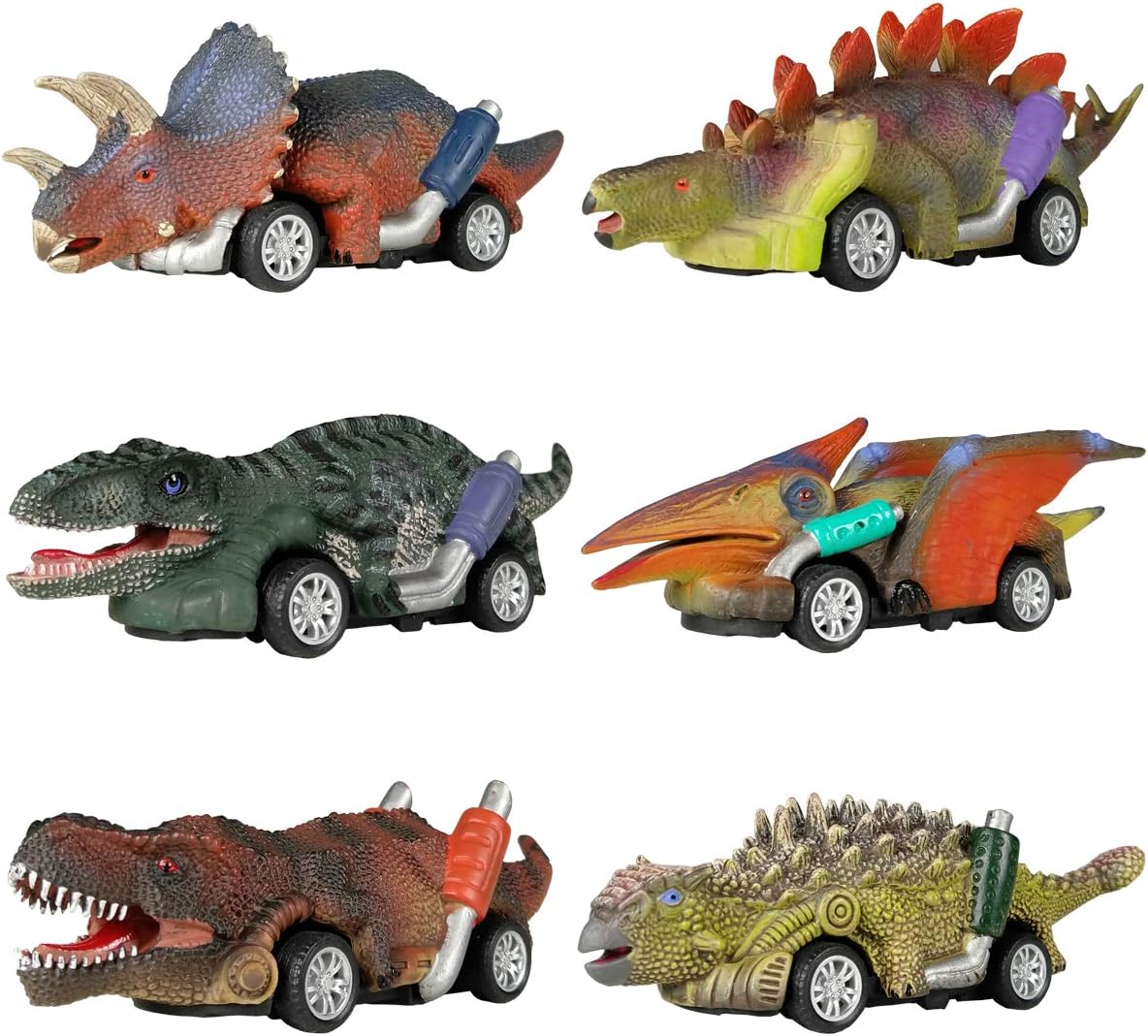 DINOBROS 6-Pack Dinosaur Pull-Back Cars